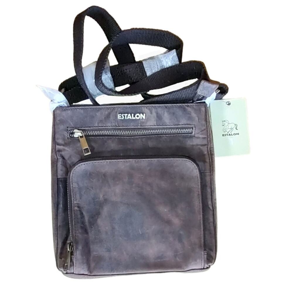 ESTALON - Brown & Black Marbled Finish Leather Crossbody Purse, NWT